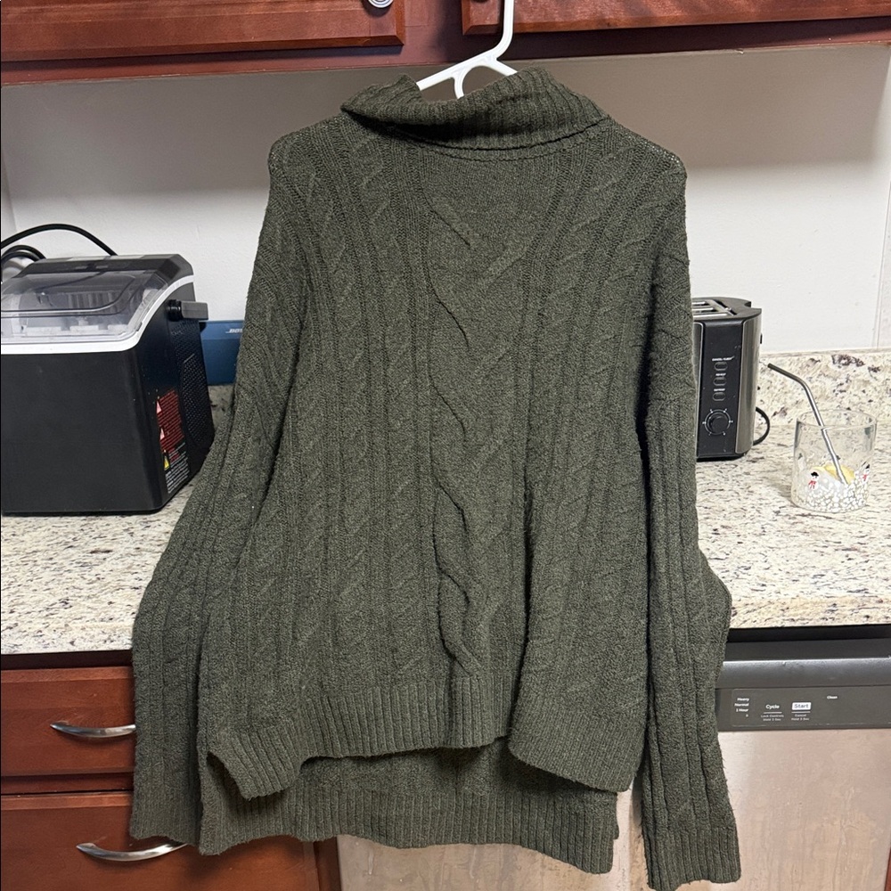 Joie Forest Green Cable Knit Turtleneck Sweater